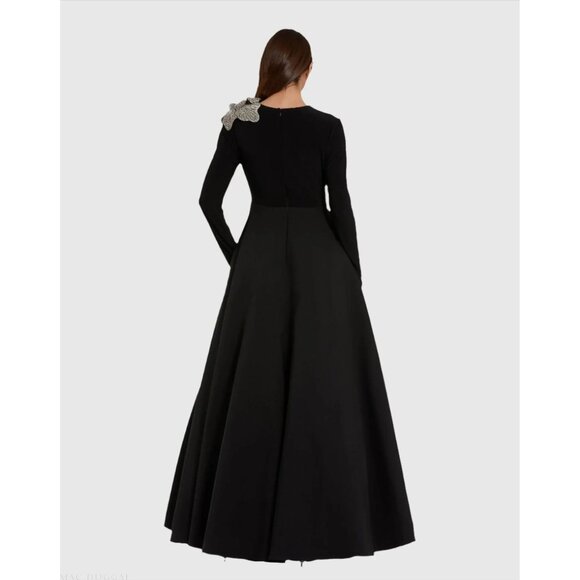 NWT Mac Duggal Women's Black Taffeta Ballgown 3D Rhinestone Flower Size 14 2809 - Picture 11 of 16